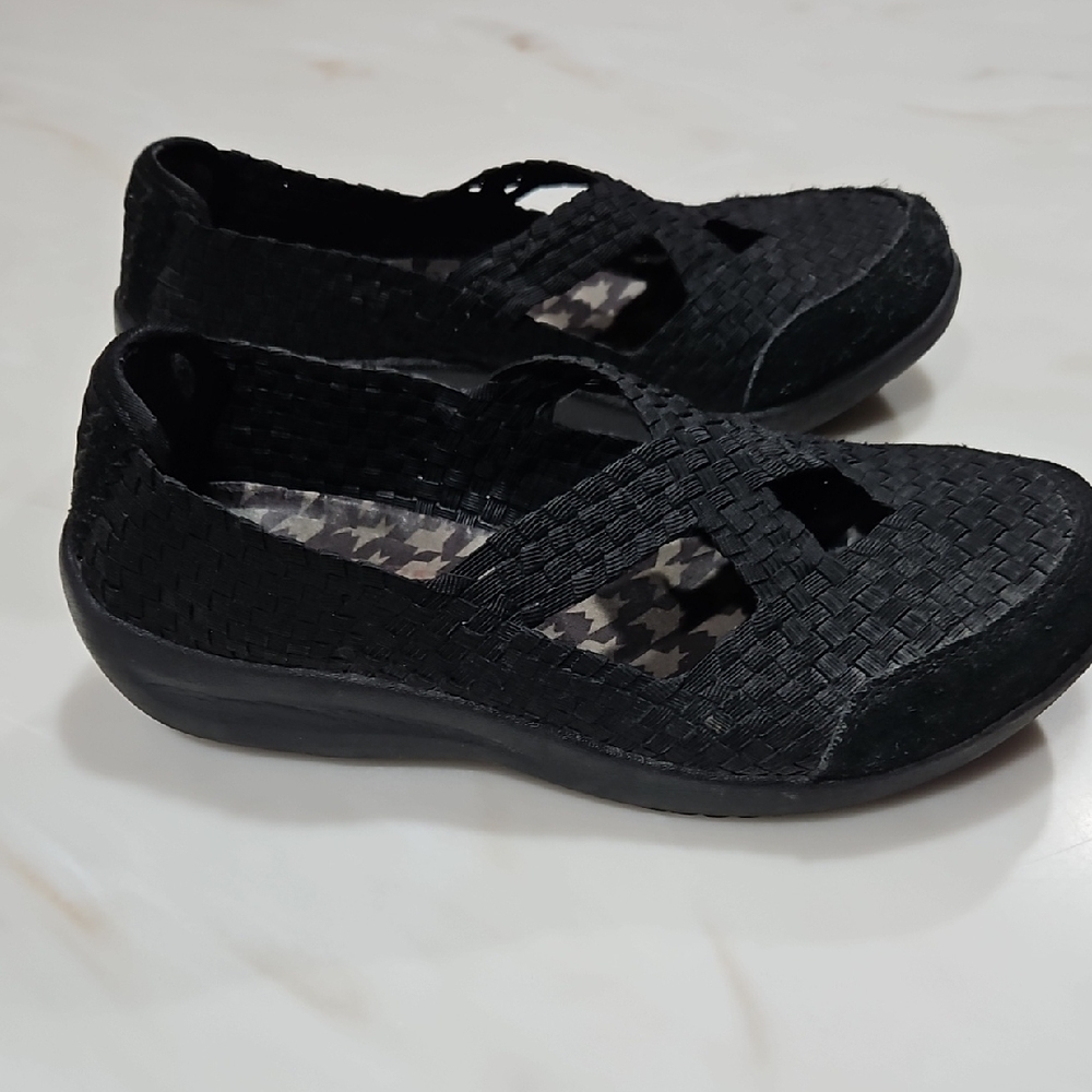 Skechers Black Woven Flats With Memory Foam.